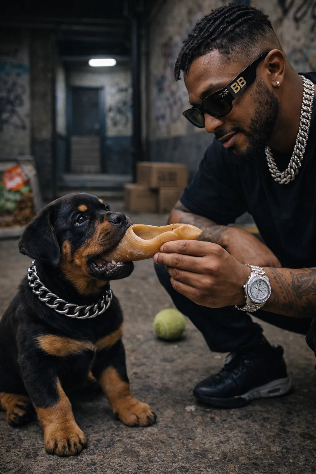 chien mastication sabot de veau