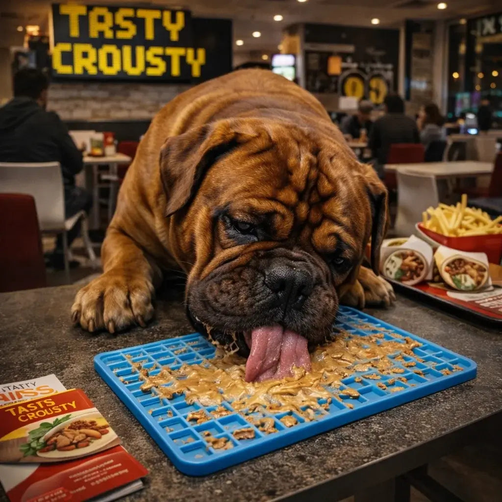chien qui lèche un tapis de léchage