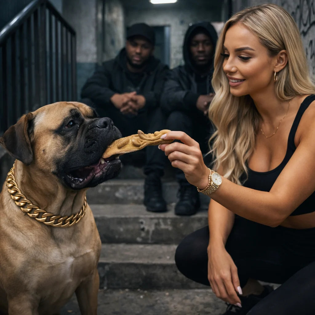 chien qui mastique une oreille d'agneau