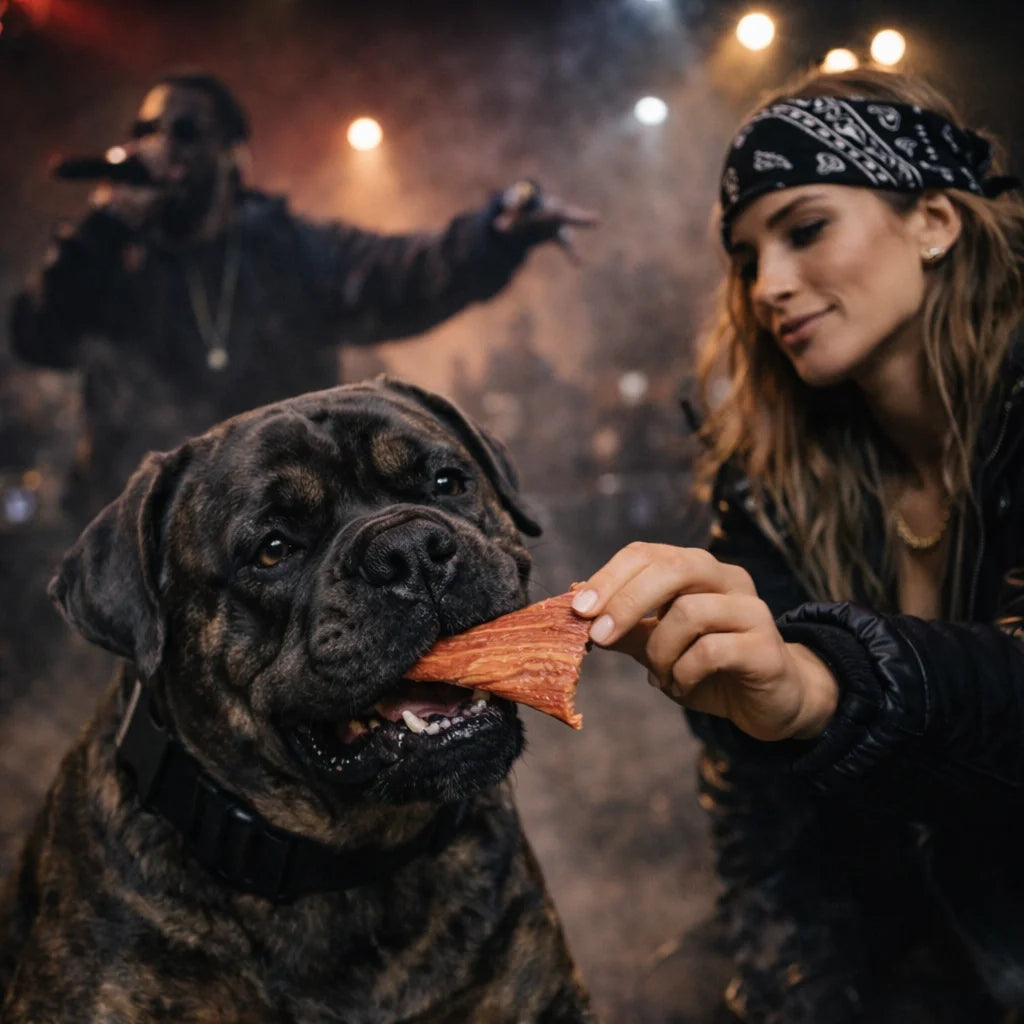 chien entrain de mastiquer un filet de canard
